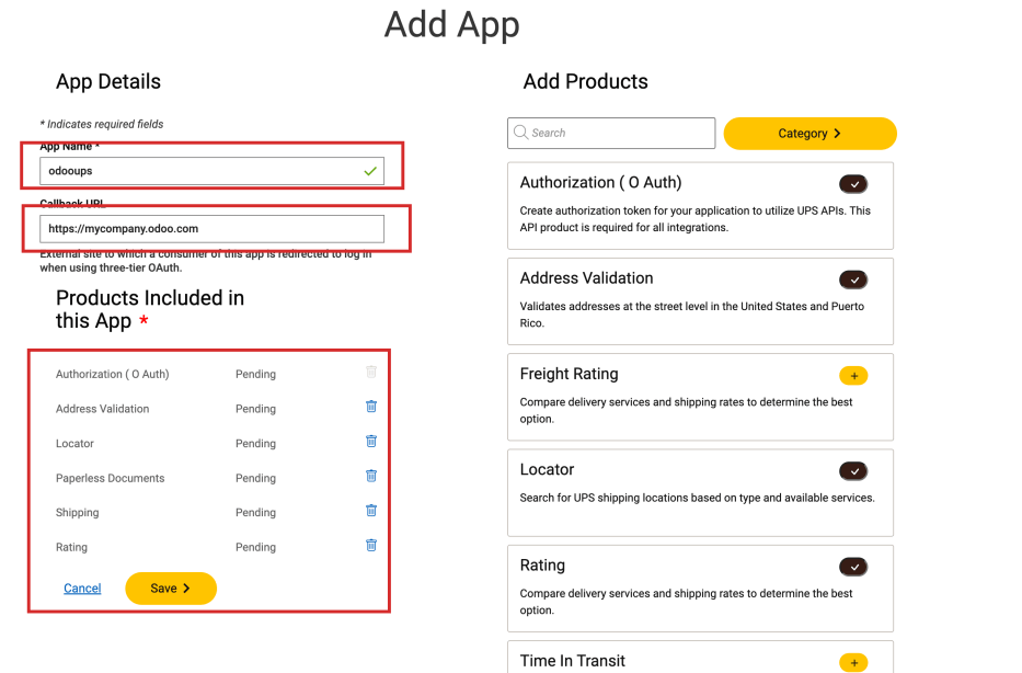 Show Add Apps form, where the app details are configured.