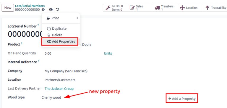 Show the Add Properties button on a lot number form.