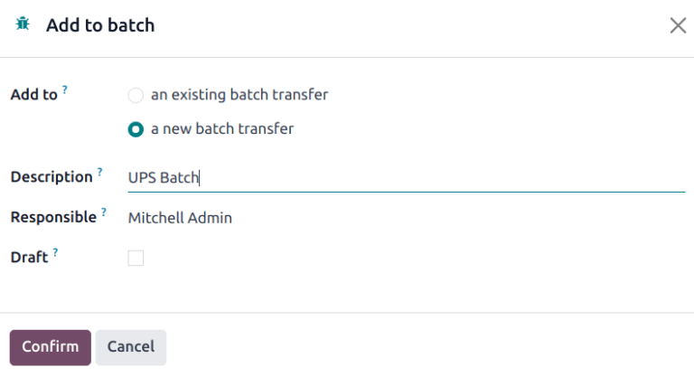 Show Add to batch window to create a batch transfer.