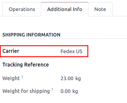 Show the Additional Info tab of a delivery order.