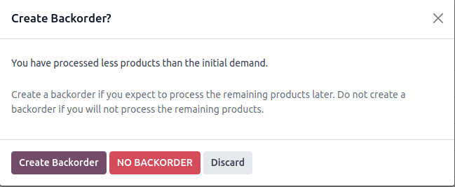 Show the Create Backorder pop-up.