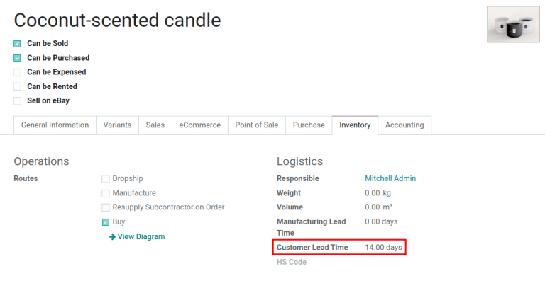 Set Customer Lead Time on the product form.