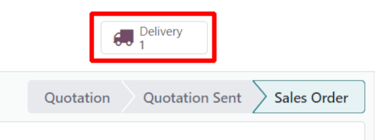 After confirming the sales order, the Delivery smart button appears showing three items
associated with it.