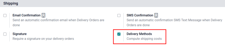 Enable the Delivery Methods feature in Settings.