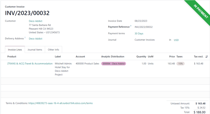 Odoo Sales da mijoz hisob-kitobida register payment pop-up oynasi.