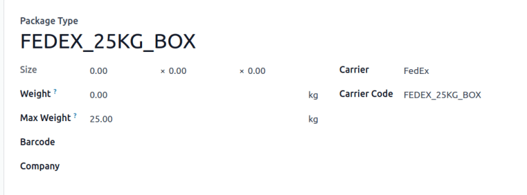 Package type for FedExs 25 kilogram box.