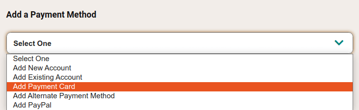 Show Add Payment Card option from the drop-down.
