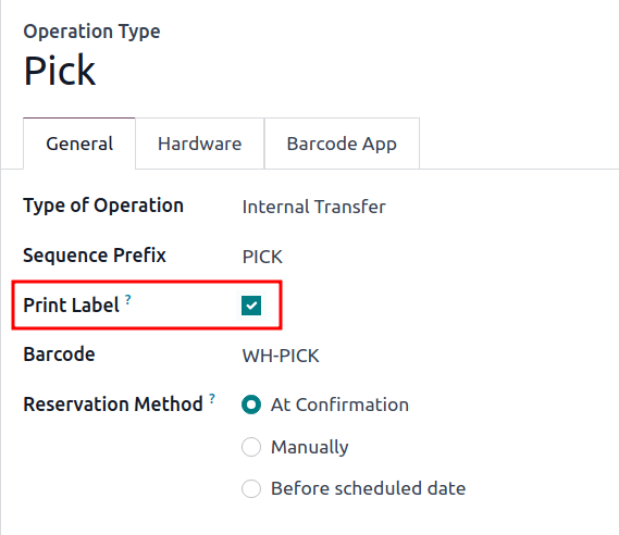 Enable the Print Label feature.