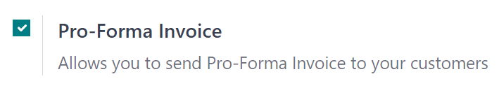 Odoo Sales dasturidagi Pro-Forma Invoice funksiyasi sozlamasi.