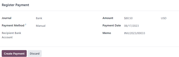 Odoo sales da ikkinchi register payment pop-up formasi.