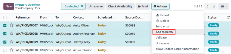 Use Add to batch button, from the Action buttons list.