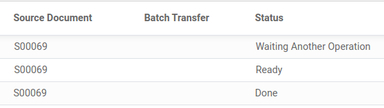 View of the transfers various statuses at the beginning of the process.